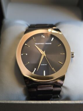 Geoffrey Beene Black Dial Diamond Accent Watch With Gunmetal Band- NEW!